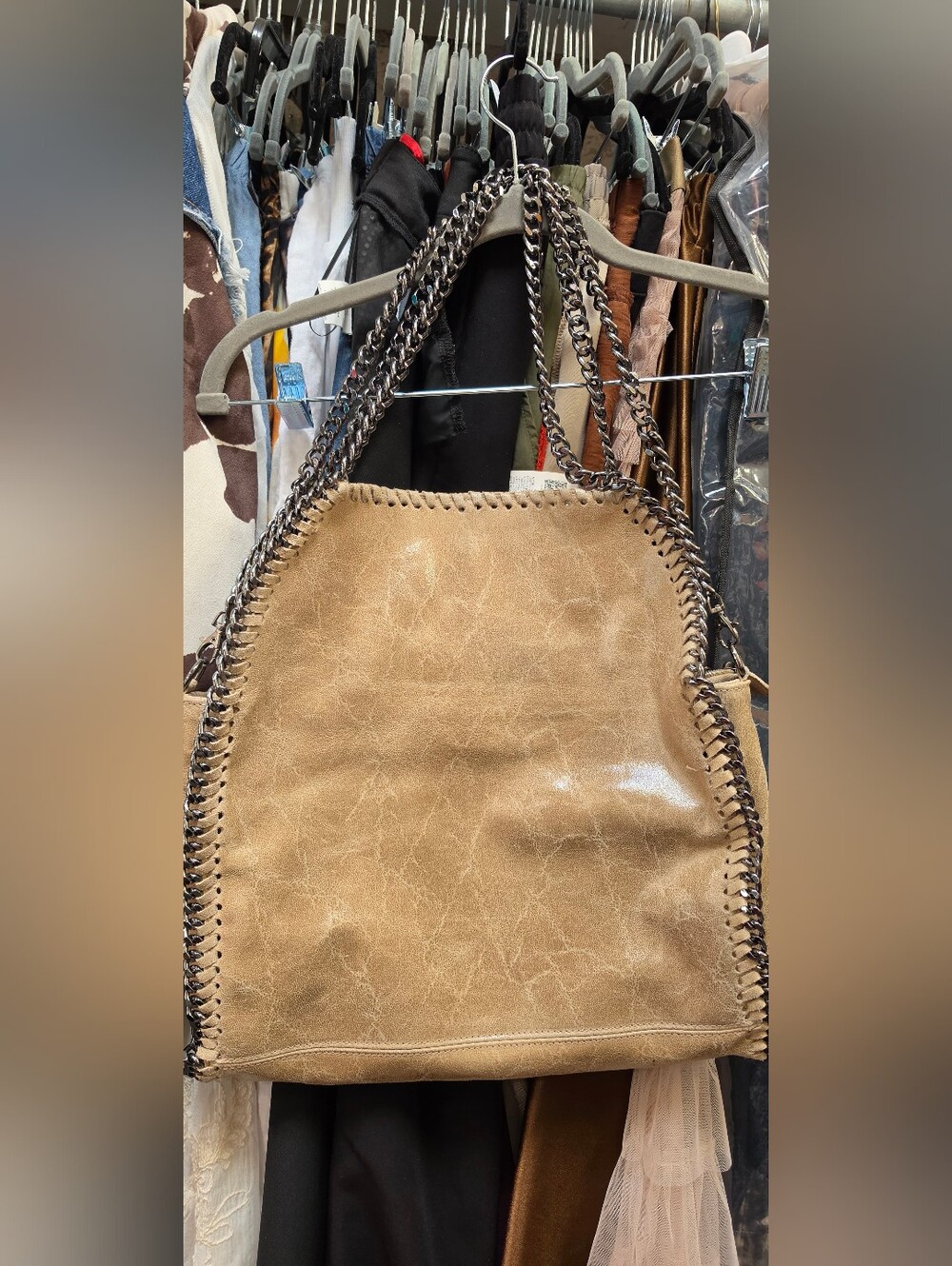 Italian Brown Chain-Trim Tote Bag